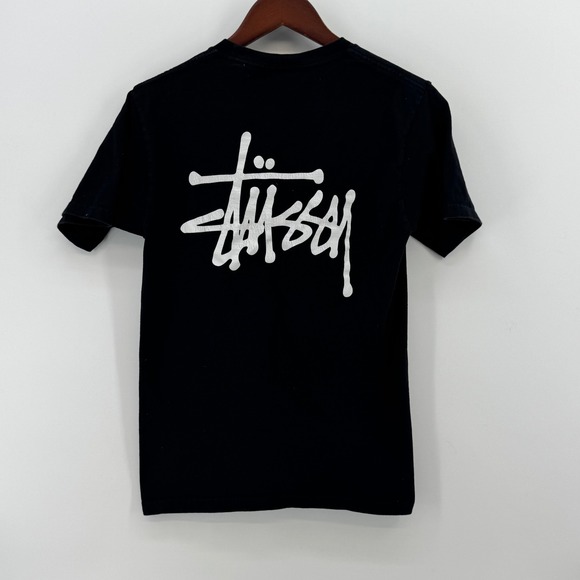 Stussy Basic Logo T-Shirt Black Small Mens Graphic Crewneck Short Sleeve Tee - Picture 3 of 9